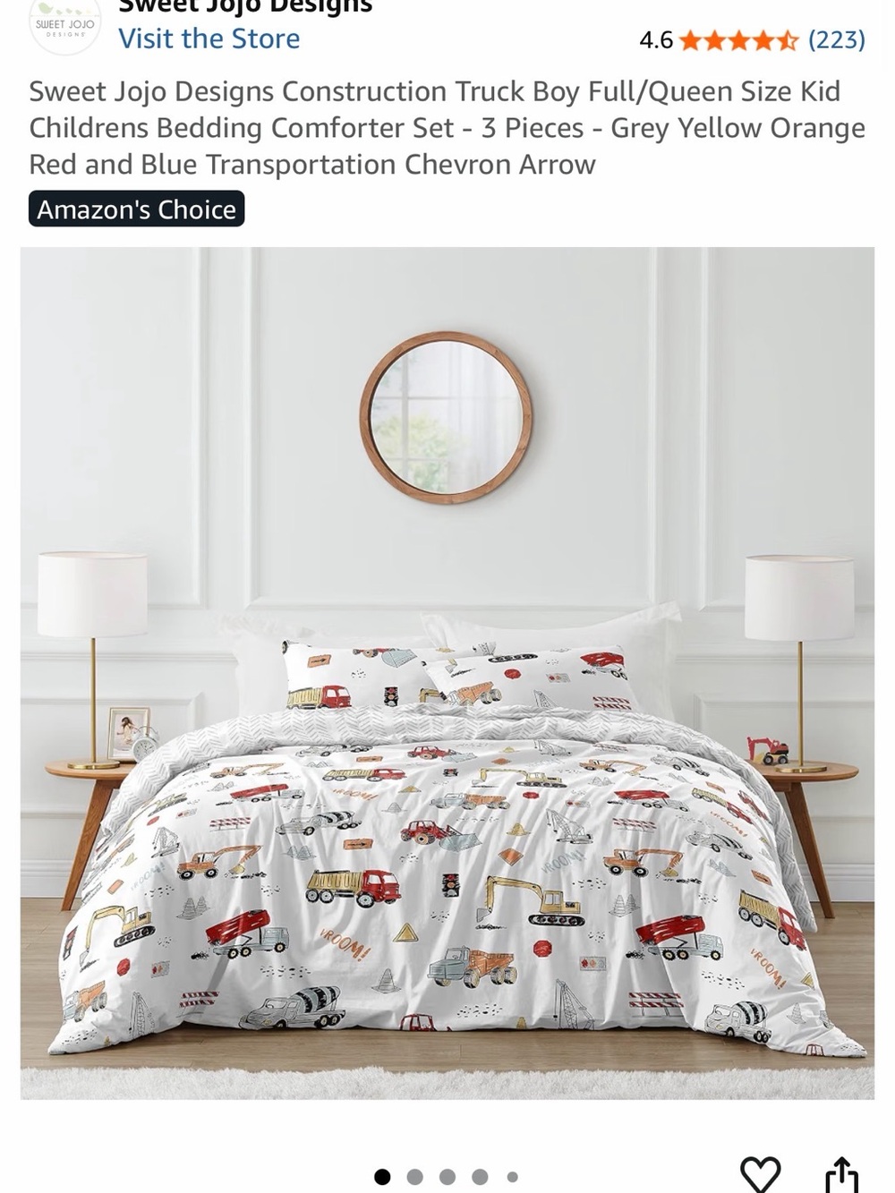 Construction Truck Comforter Set - White with Red, Yellow & Orange Accents